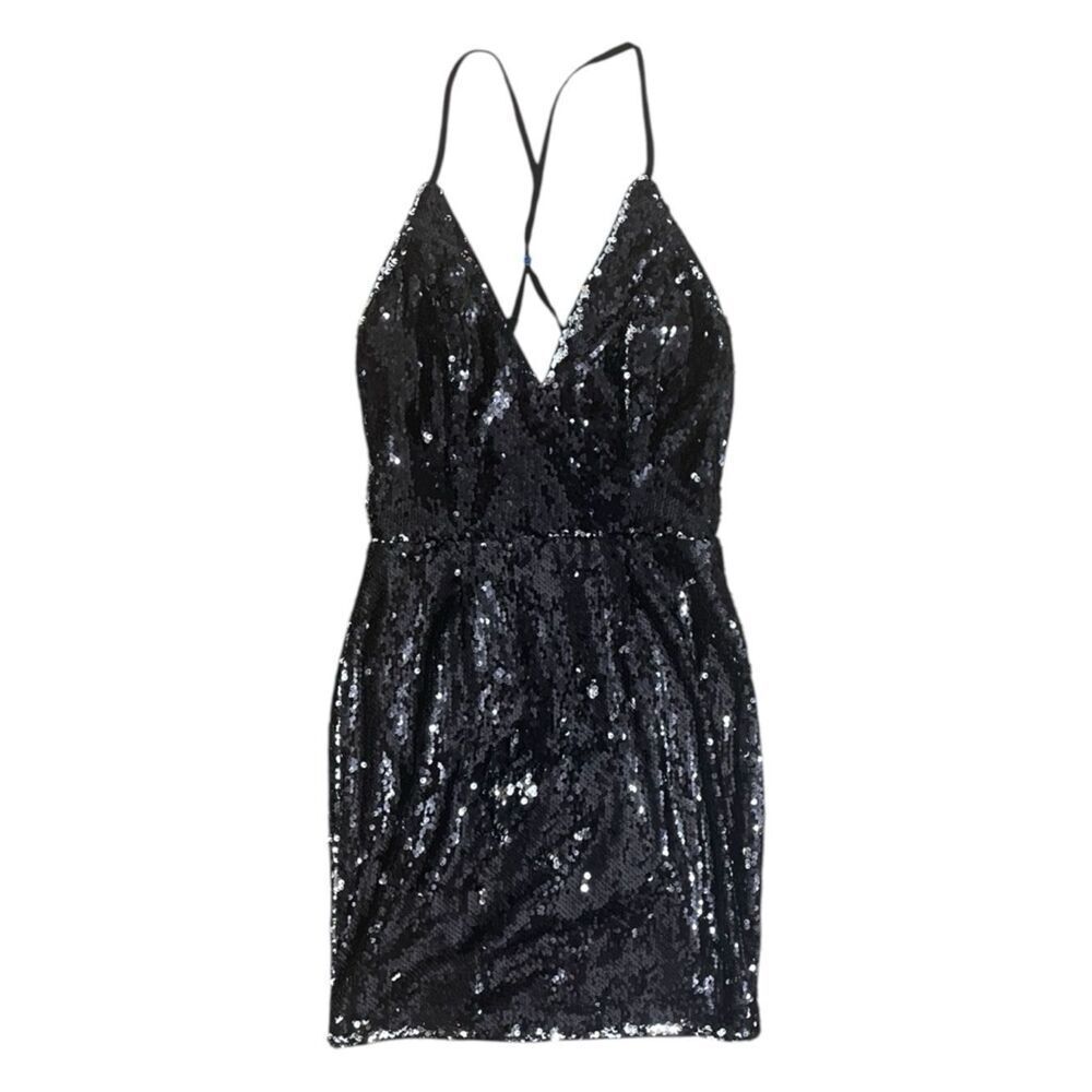 Miss Avenue Sequin Mini Dress Women S Black Strappy Party Club Dress